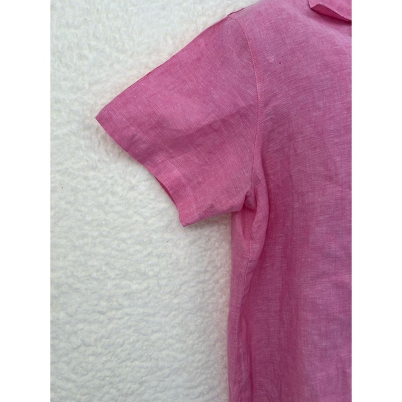 LL Bean Pink Linen Womens Large Short Sleeve Button Front Shirt Summer Vacation - Picture 4 of 10